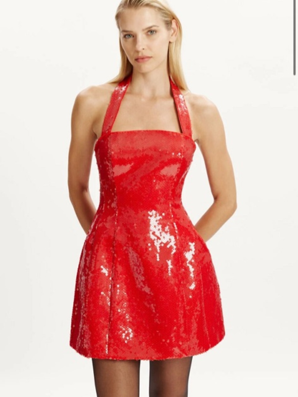 Bardot Red Sequin Halter Mini Dress